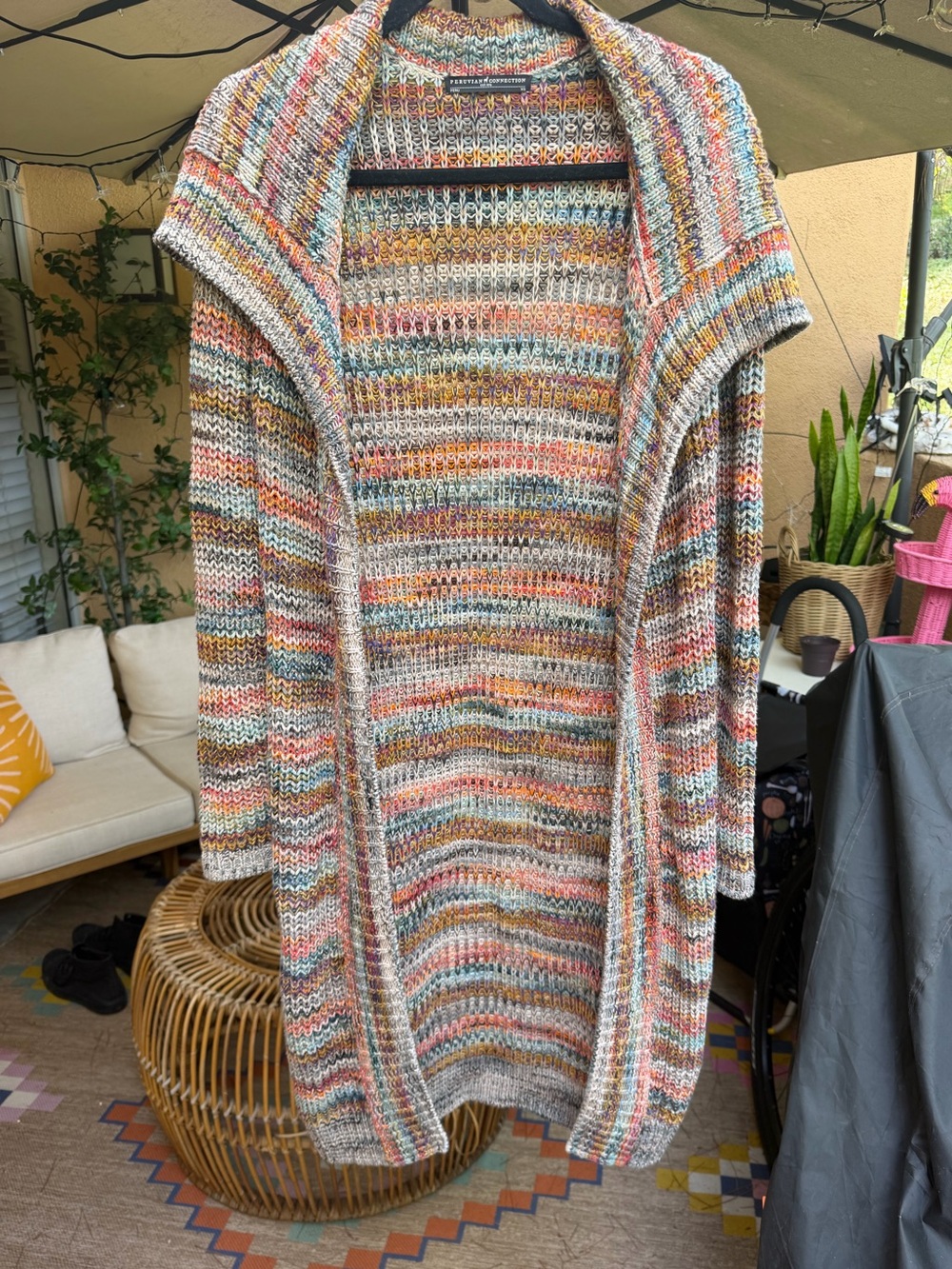 Peruvian Connection Ombre Duster Cardigan Long Sweater Cotton Knit Open Front XS